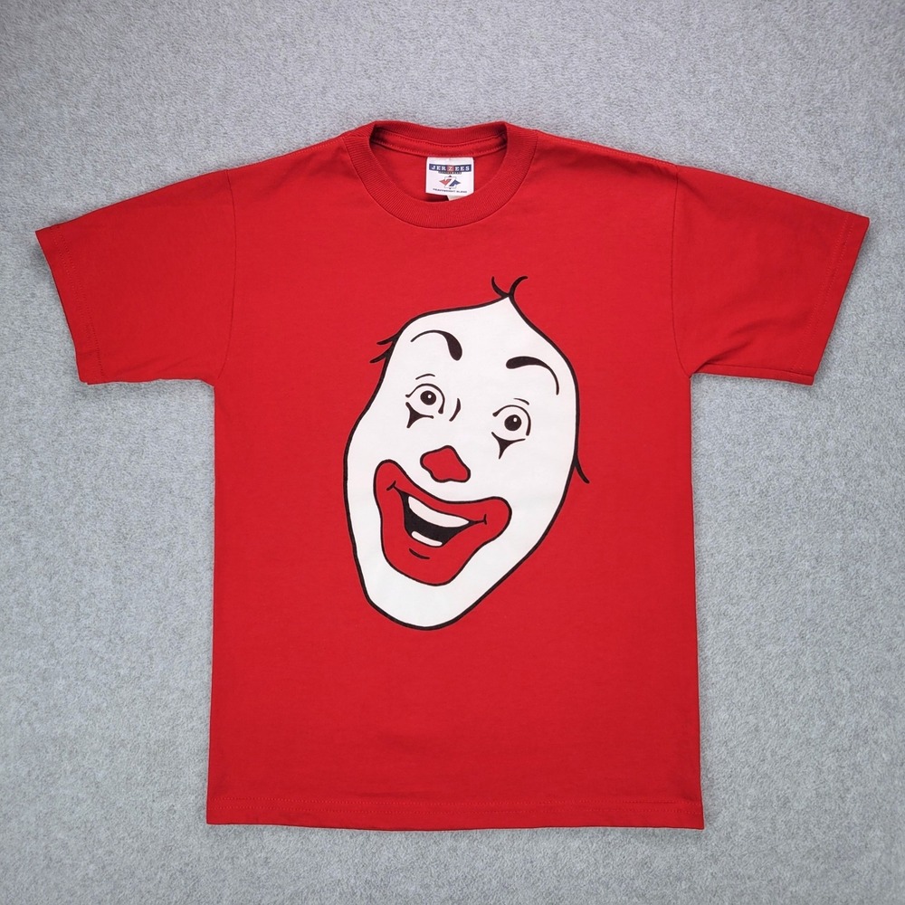 Jerzees Ronald McDonald Graphic T-Shirt Kids Size M 10-12 Red Clown Face Tee 90s